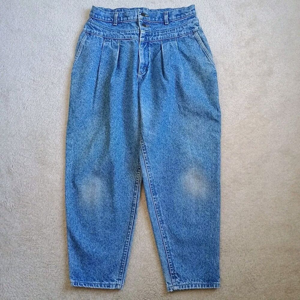 Lee Jeans Womens 16 Petite Blue Denim Pleated Double Button Yoked 80s Vintage